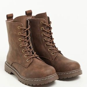 STEVIE COMBAT BOOT - FAUX LEATHER BROWN (WW)
